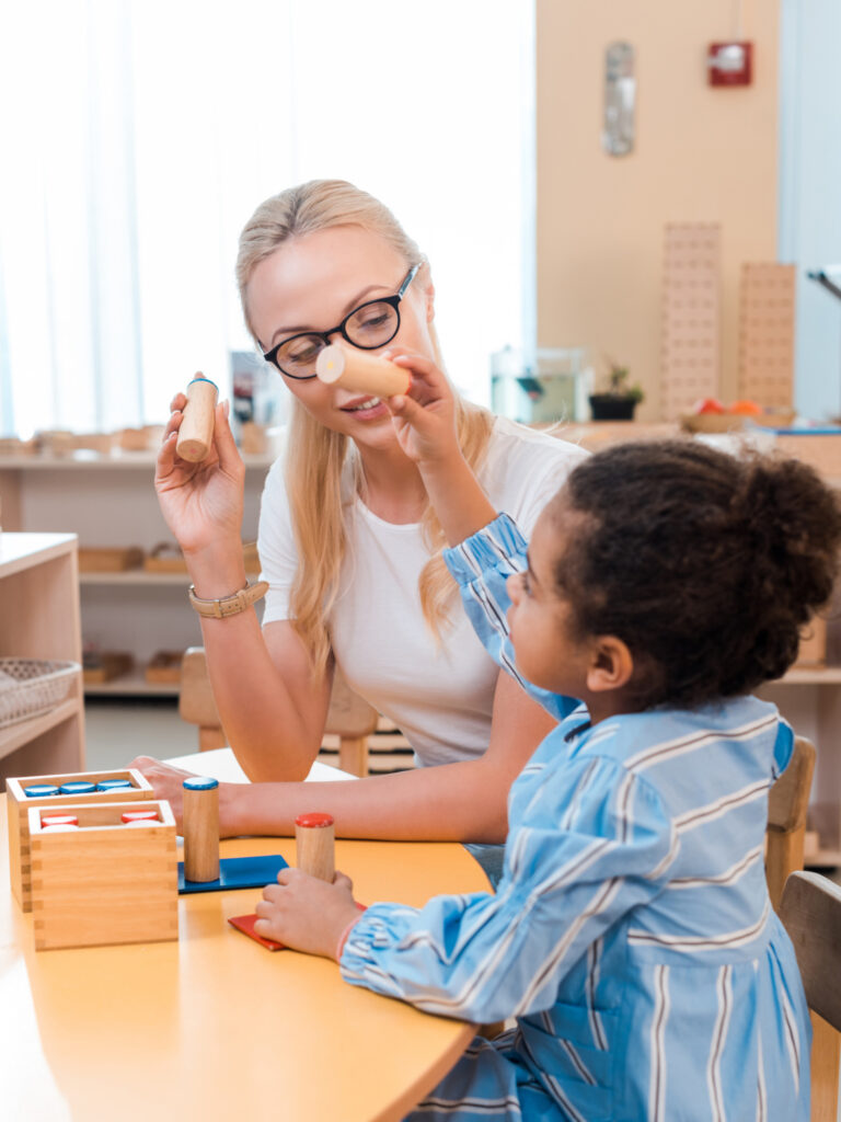 Teacher guiding students